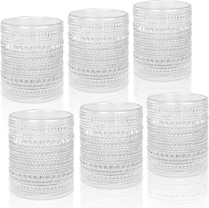 Hobnail Drinking Glasses Set of 6, 10 Ounce, Jupiter Glasses, Textured Glass Cups, Romantic Water... | Amazon (US)
