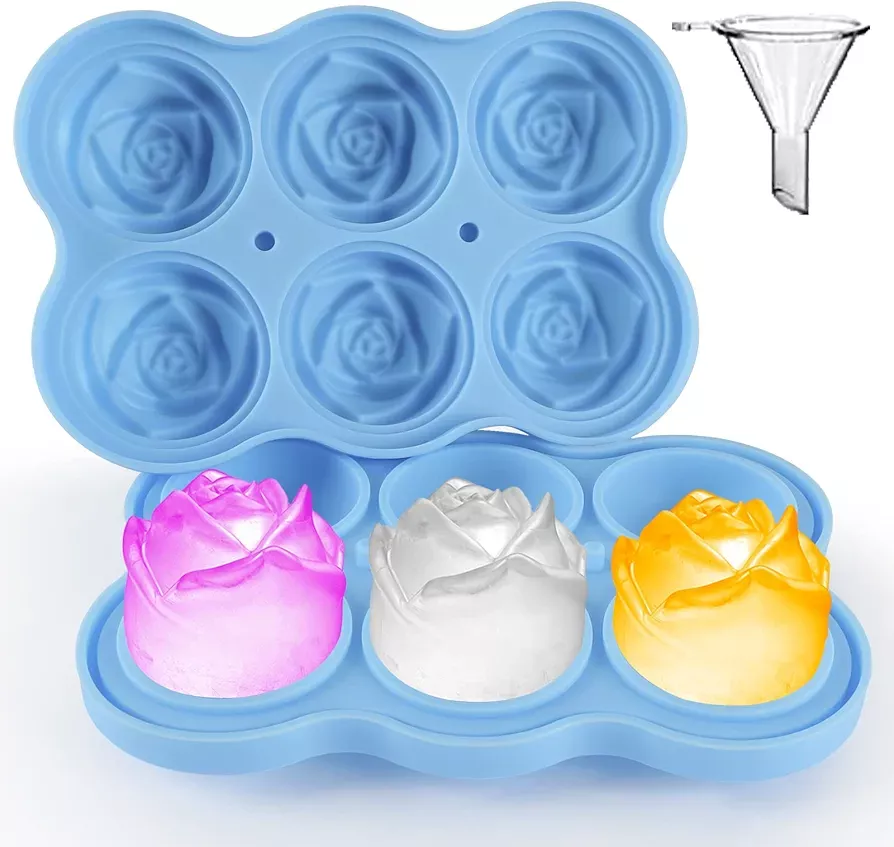 KooMall 3D Rose Ice Molds 2.5 Inch, Large Ice Cube Trays, Make 4