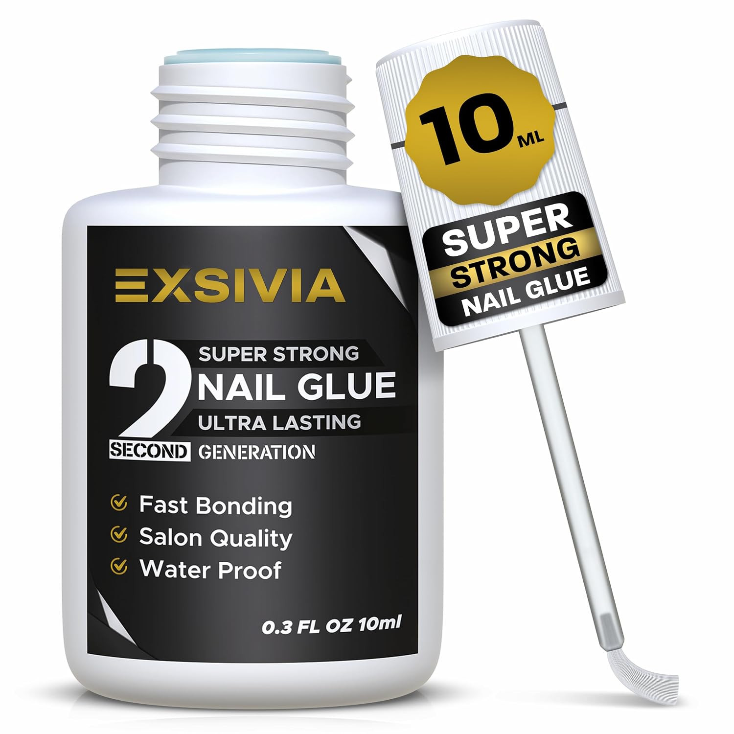 Super Strong Nail Glue for Press On Nails, Acrylic Nails & Nail Tips (10ml) Exsivia 2nd Gen NailBond for Fake Nails, Extra Strength,Long Lasting, Brush on Adhesive, No Dehydrator or Primer Needed | Amazon (US)