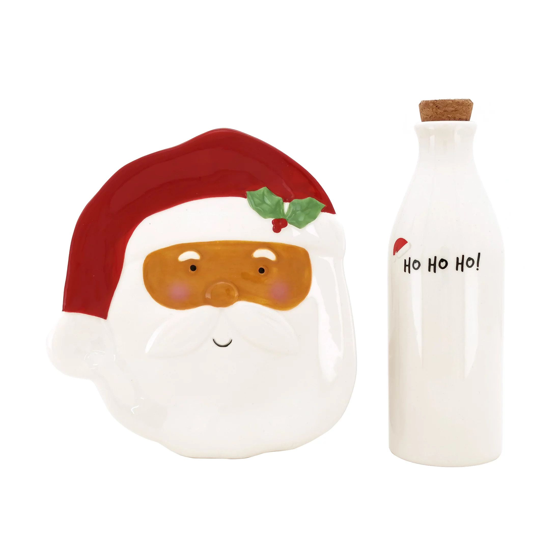 Holiday Time Red and White Santa Cookie Tray and Bottle, 7.5" Earthenware Ceramic, Decoration | Walmart (US)