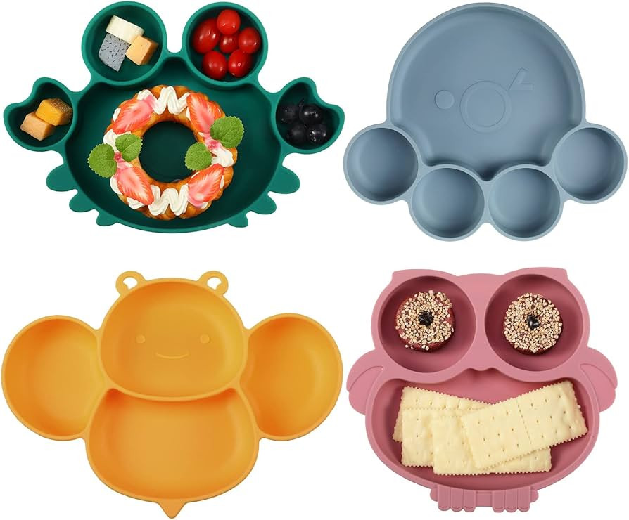 Maxdot 4 Pcs Silicone Baby Plates Toddler Suction Plates Divided Baby Dishes Cute Animal Kids Pla... | Amazon (US)