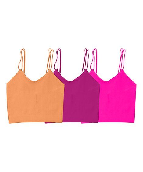 Magenta, Orange & Hot Pink Ribbed Seamless Crop Camisole Set - Women | Zulily
