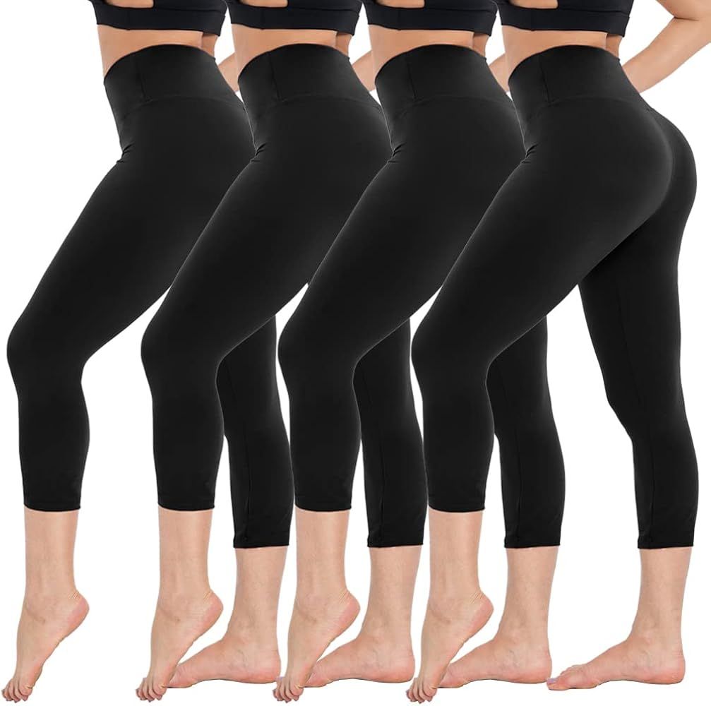 4 Pack Capri Leggings for Women - High Waisted Capris Soft Tummy Control Yoga Pants Workout Tights | Amazon (US)