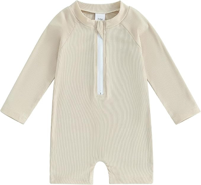 Toddler Baby Boy Girl Swimsuit Jumpsuit Swimwear Solid Color Long Sleeve Summer Sunsuits Front Zi... | Amazon (US)