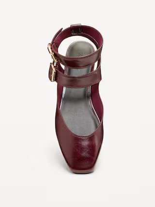 Faux-Leather Double Ankle-Strap Flats for Women | Old Navy (US)