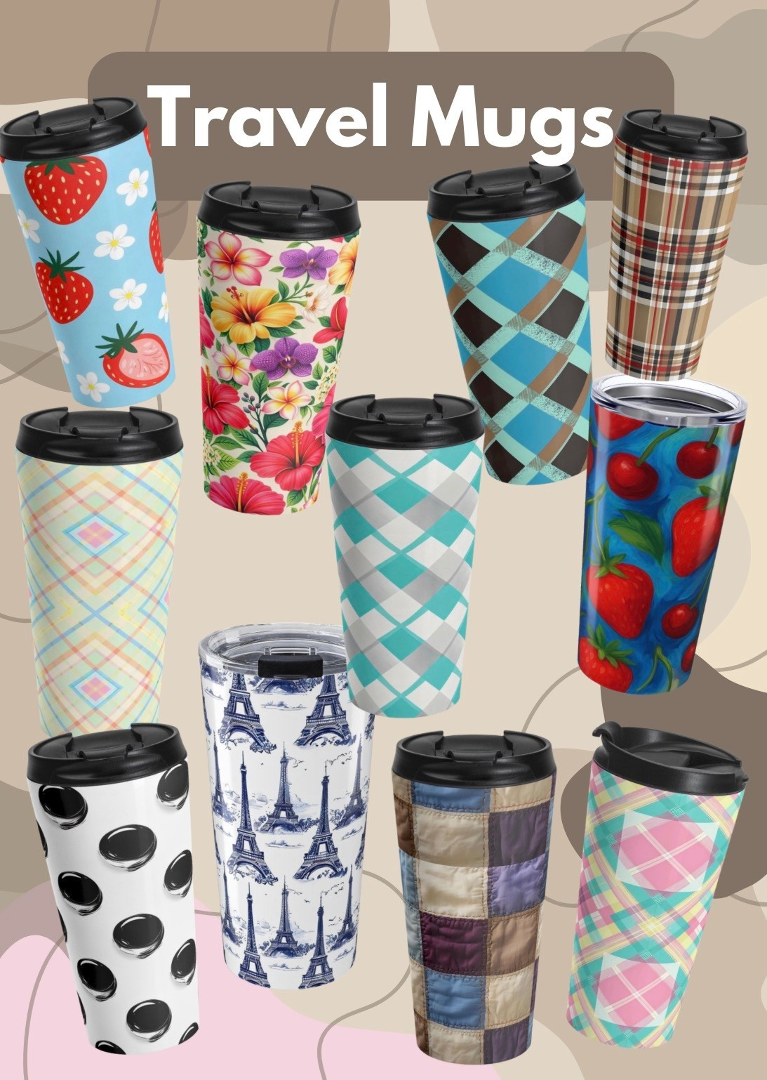 I love a cute travel mug - plus it helps you find yours in a sea of boring! Fun patterns for fun drinks (including coffee)! #travelmug #coffeemug #drinkmug 

#LTKHome #LTKTravel #LTKActive