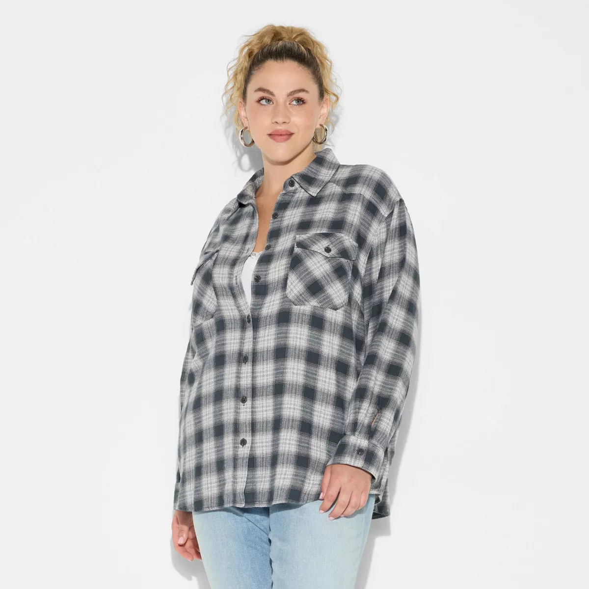 Women's Oversized Long Sleeve Collared Flannel Shirt - Wild Fable™ | Target