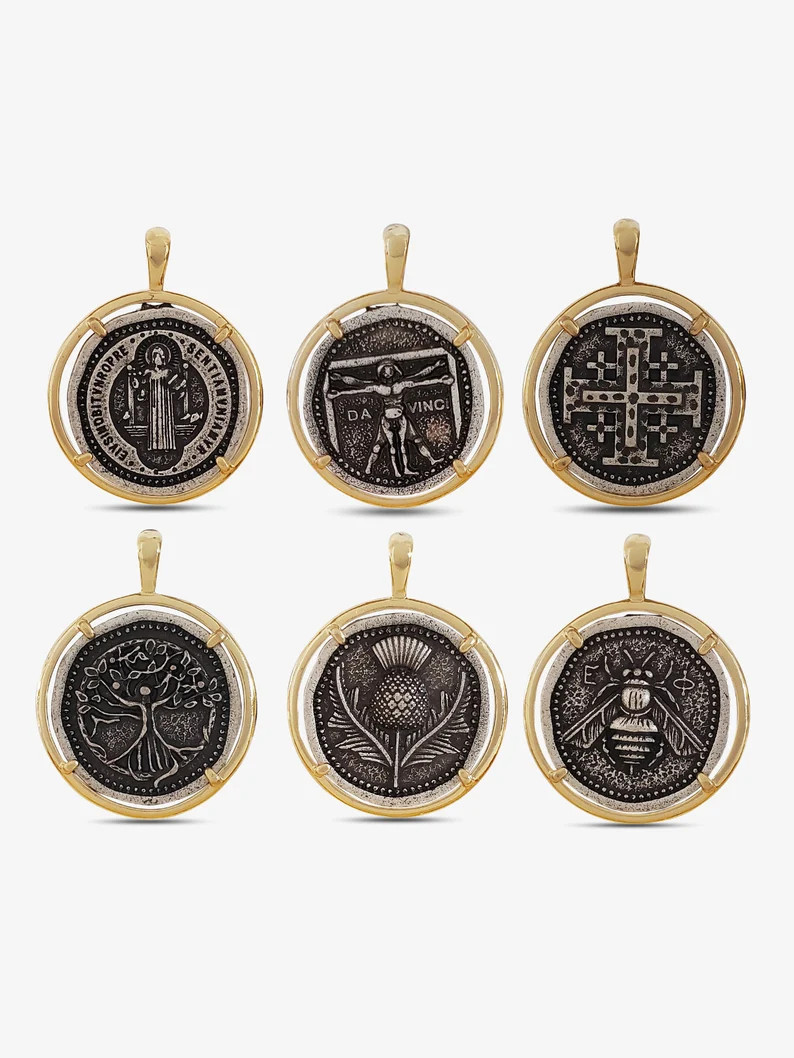 6 Styles! Large Vintage Coin Necklace Pendant Gold Silver Coin Medallion Zodiac Birthday Gift Boh... | Etsy (US)