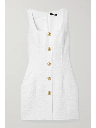 Balmain - Button-embellished Metallic Tweed Mini Dress - White | NET-A-PORTER (US)