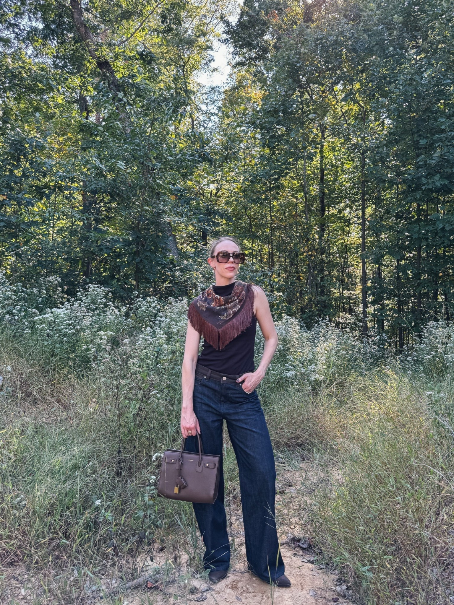Western style fall outfit, @Zara fringe paisley scarf, mixed media barrel jeans, fall 2026 trends

#LTKSeasonal #LTKOver40 #LTKSaleAlert