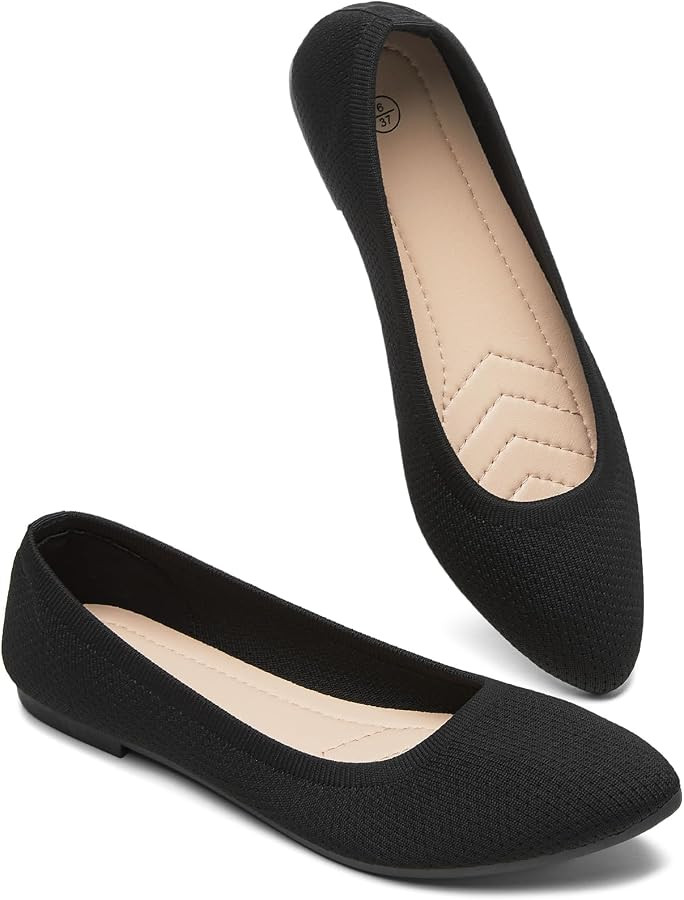 BABUDOG Women's Mesh Flats Shoes Pointed-Toe Dress Shoes for Women Black Flats Comfortable Memory... | Amazon (US)