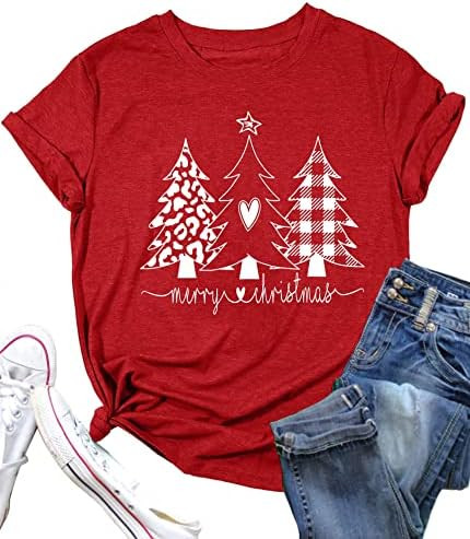 Christmas Tree Shirt for Women Merry Christmas Printed T-Shirts Short Sleeve Holiday Tee Xmas Gif... | Amazon (US)