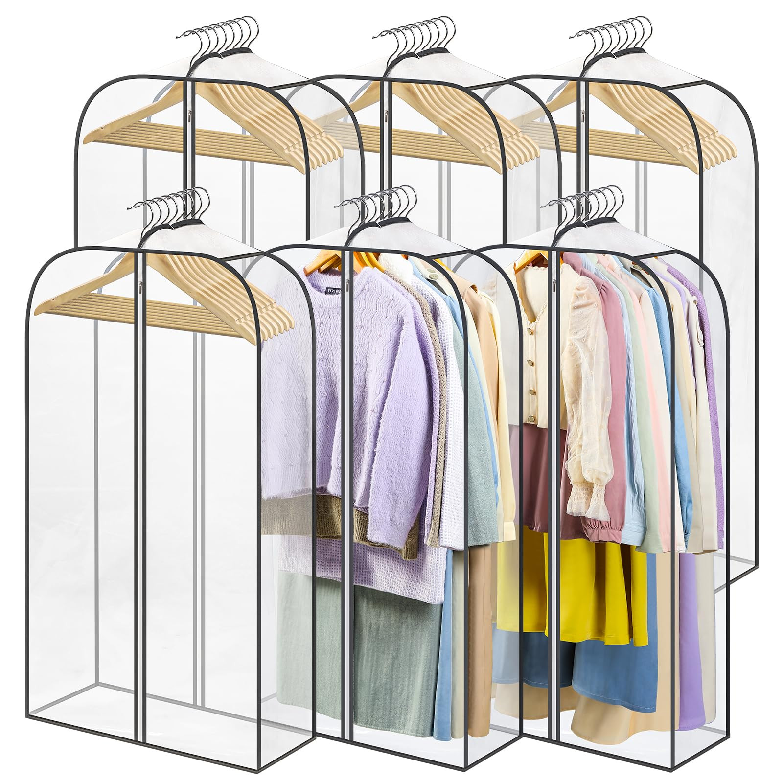 LANDNEOO 6 Pack Clear Garment Bags for Hanging Clothes with Zippers on Double Sides - 10'' Clothe... | Amazon (US)