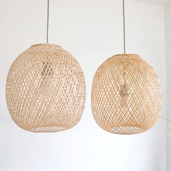 ROUND BAMBOO PENDANT Light - Handmade Wooden Pendant Lamp Hanging,Fishing Trap Basket, Hanging Na... | Etsy (US)