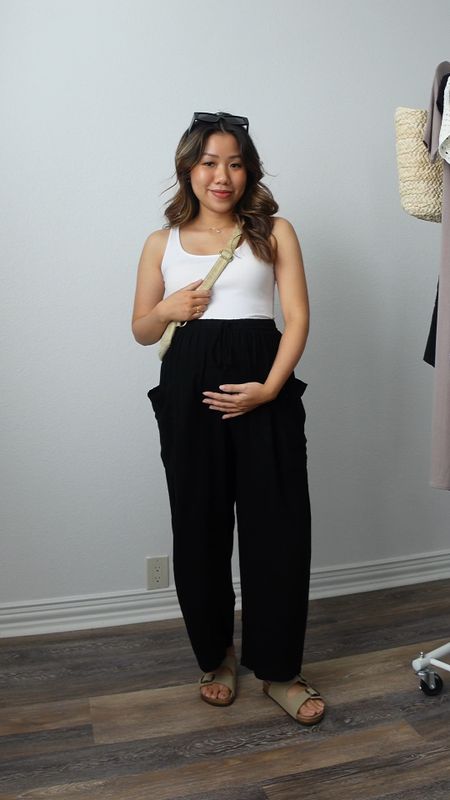 New favorite pants from Amazon! OMG so soft, so lightweight and comfy! Lots of stretch and very roomy!

Linen pants size S
White maternity tank top size S
Belt bag - code DINH15 for 15% OFF
Buckle sandals size 6 

Amazon fashion amazon finds amazon pants  petite pants petite fashion bump style maternity pregnancy casual outfits summer outfits white tank top belt bag 

#LTKbump #LTKunder100 #LTKunder50
