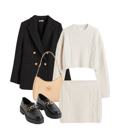 outfit inspo, blazer style, monochrome outfit, neutral style, neutral tones, minimal style, transition outfit, fall outfit, cable knit shirt, cable knit skirt, loafers

#LTKSeasonal #LTKunder100 #LTKstyletip