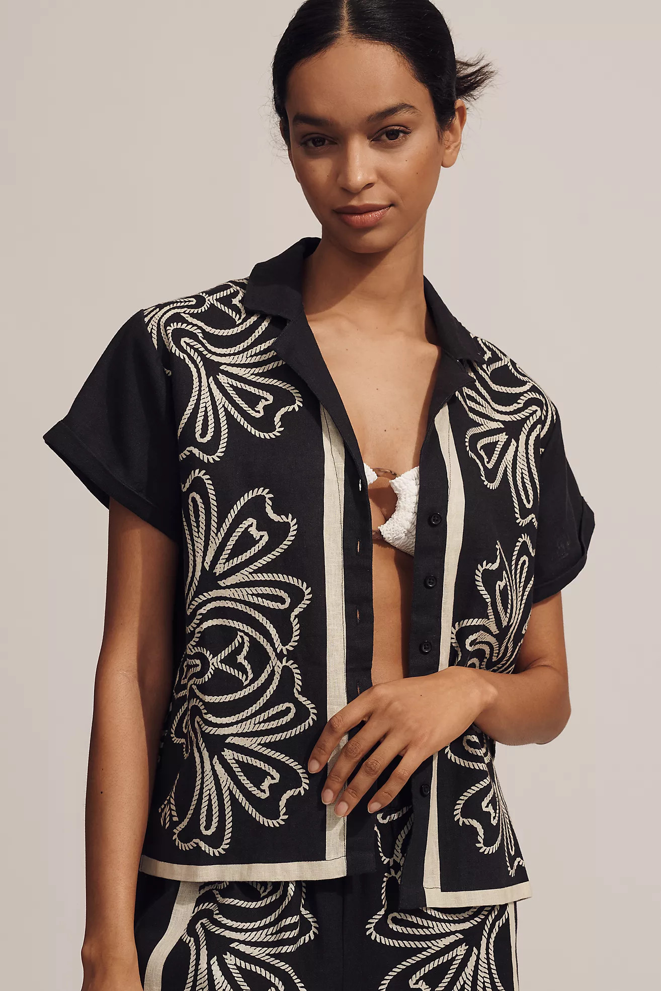 The Brenna Short-Sleeve Buttondown Shirt: Linen Edition | Anthropologie (US)