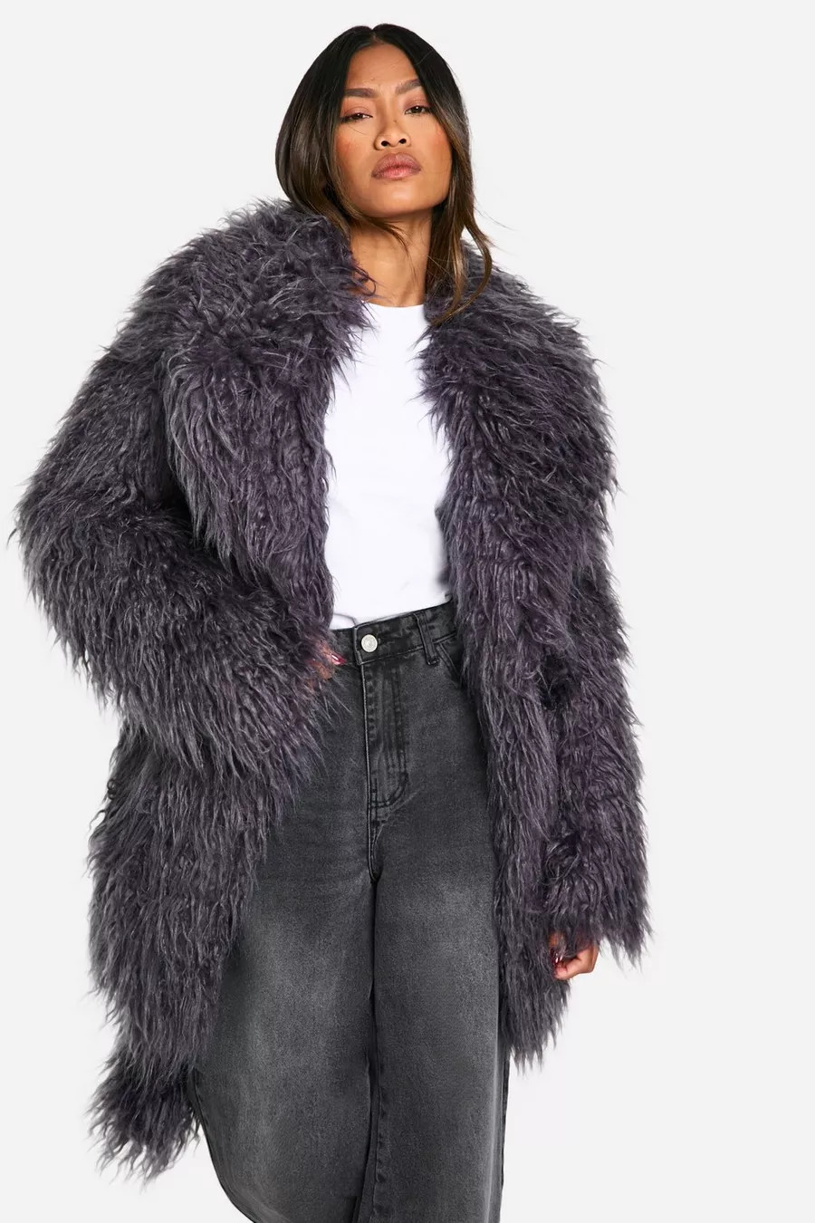 Faux Mongolian Fur Belted Coat | boohoo (US & Canada)