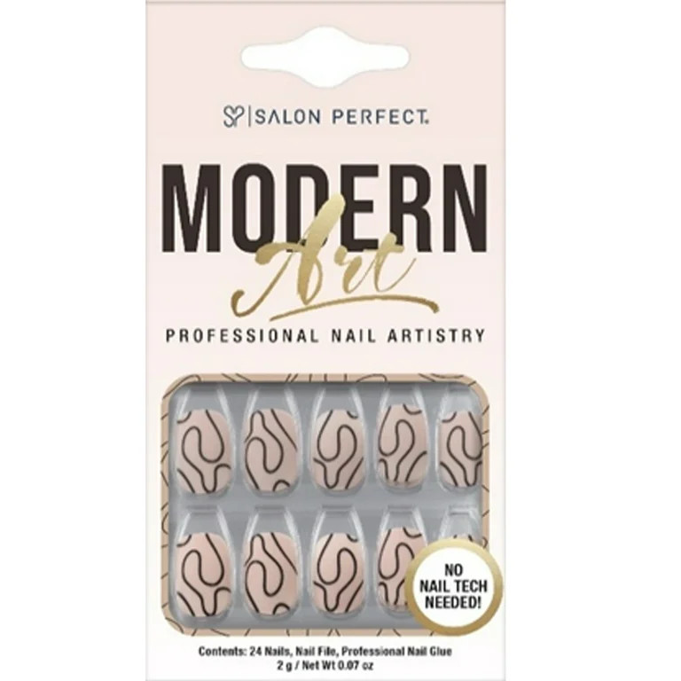 Salon Perfect Artificial Nails, 157 Modern Art Short Black Lines, File & Glue Included, 30 Nails | Walmart (US)