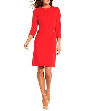 Investments Scuba Crepe 34 Sleeve Crew Neck Sheath Dress - 12 | Dillard's