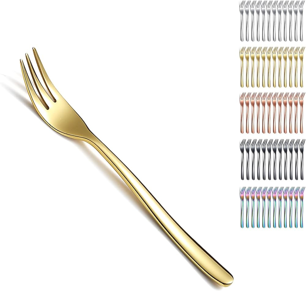 Kyraton Gold Dessert Forks 12 Pieces, 6.15" Stainless Steel Cake Forks Silverware Set, Fruit Fork... | Amazon (US)
