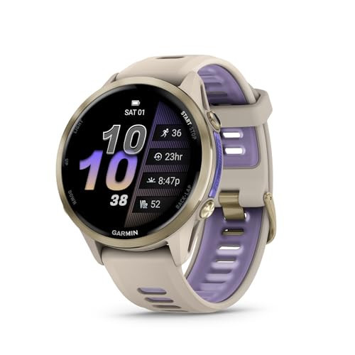 Garmin® Forerunner® 970, Premium GPS Running and Triathlon Smartwatch, AMOLED Display, Built-in LED Flashlight, Soft Gold Titanium with French Gray Case and French Gray/Translucent Indigo Band | Amazon (US)