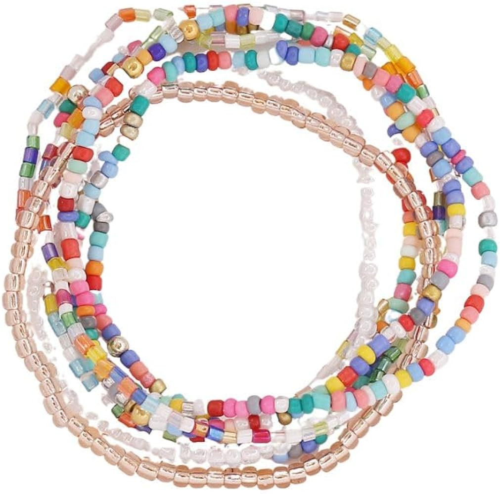 Pingyongchang Boho Colorful Handmade Stackable Bead Bracelets Set Multicolor Seed Layered Stretch... | Amazon (US)