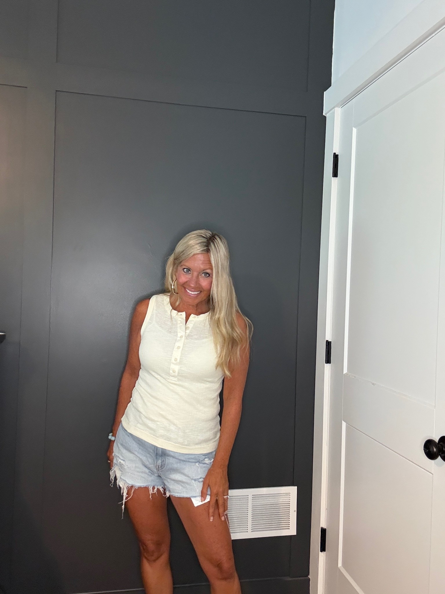 Summer Outfit
Happy Saturday Friends!  Running some errands this top I wear on repeat from @Target my jean  shorts are on deal extra 30% off for Real Rewards members @American Eagle.  Find them in 🔗.

#LTKootd #LTKSaleAlert #LTKOver40