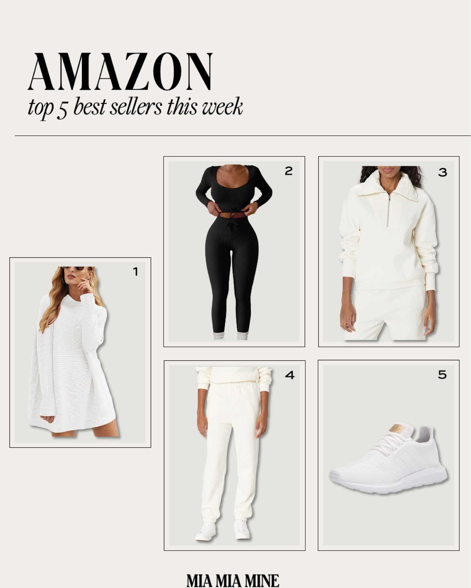 Amazon top 5 best sellers on #miamiamine
Amazon tunic sweater dress
Amazon long sleeve workout set
Amazon sweatsuit
Adidas swift run sneakers 

#LTKunder100 #LTKunder50 #LTKstyletip