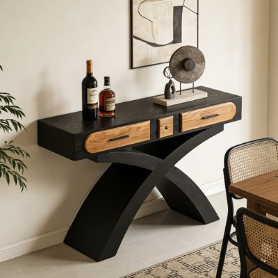 GDFStudio Garcia Modern Console Table with Cross Leg and Two Handle Drawers, Black | Target