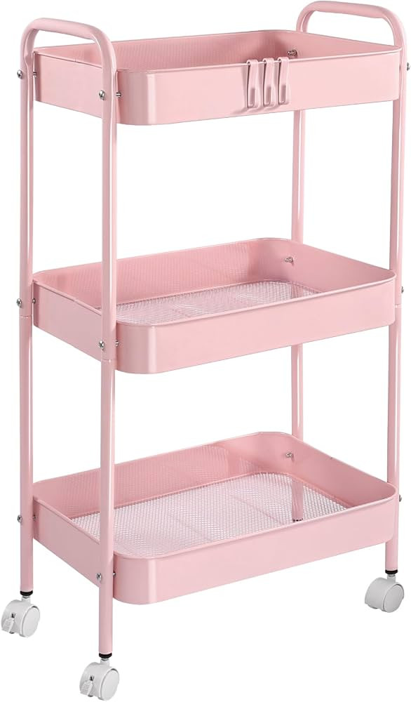 Vtopmart 3 Tier Metal Rolling Cart, Utility Rolling Carts with Wheels, Handle and Lockable Caster... | Amazon (US)