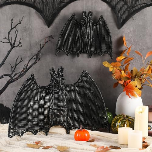 2 Pack Halloween Rattan Bat Decorations 15.8'' and 9.8 '' Black Woven Bats for Hanging in The Tre... | Amazon (US)