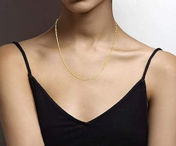 Miabella Solid 18K Gold Over 925 Sterling Silver Italian 2.5mm Paperclip Link Chain Necklace for ... | Amazon (US)