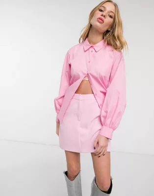 Topshop poplin ruched back blouse in pink | ASOS (Global)