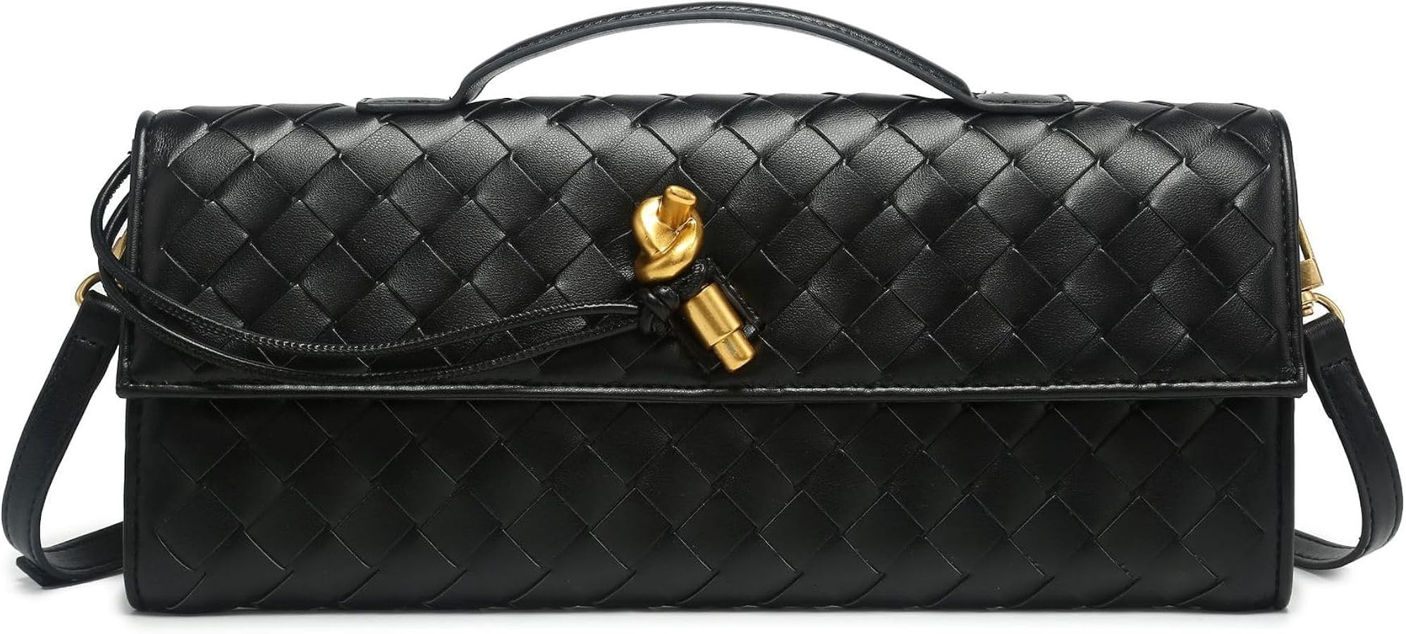 Women's Fashion Braided PU leather purse Night Clutch Purse Handbag Detachable chain shoulder bag... | Amazon (US)