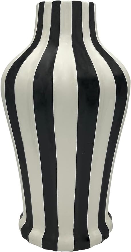Tuscan Collection Classic Striped Ceramic VASE, Your Choice of Color by ACK (Black/White) | Amazon (US)