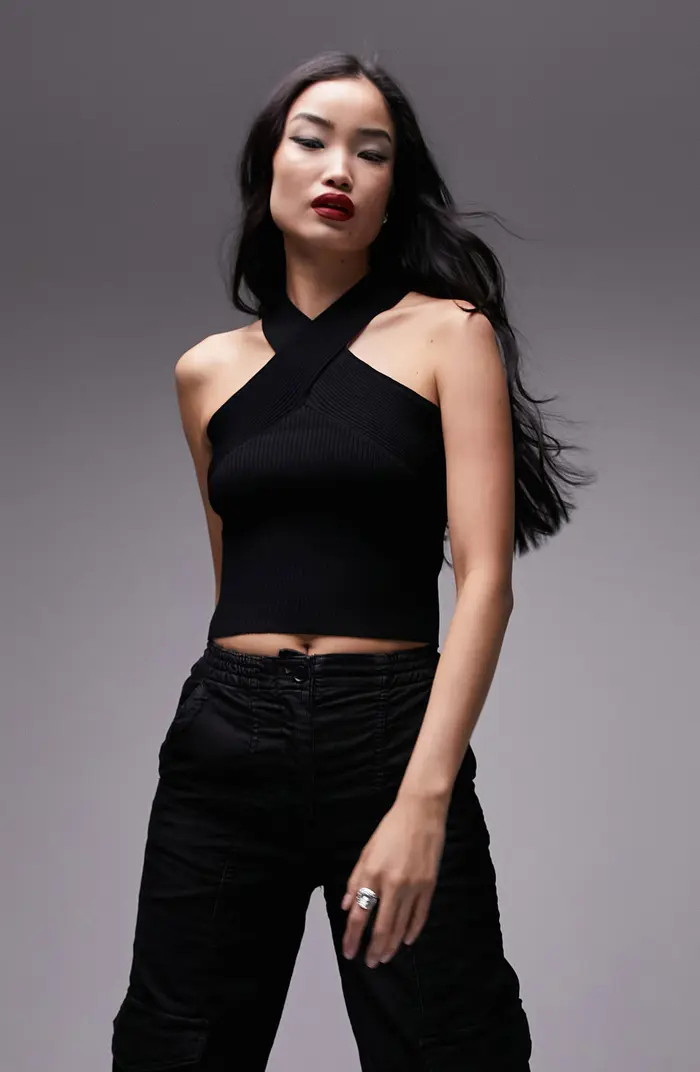 Rib Crossover Crop Halter Top | Nordstrom