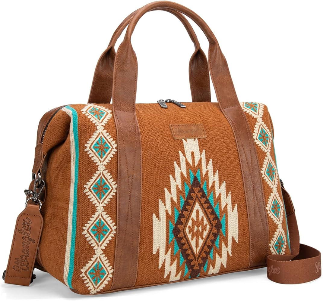 Wrangler Duffel Bag for Women Large Travel Weekender Bag Tapestry Designer Carry On Bags, Brown | Amazon (US)