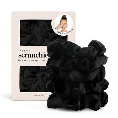 Kitsch Satin Sleep Scrunchies 5 Piece Set, Recycled Material, Black | Walmart (US)