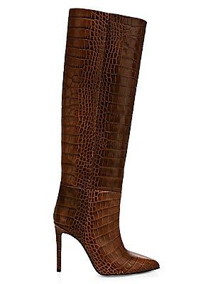 Knee-High Croc-Embossed Leather Boots | Saks Fifth Avenue