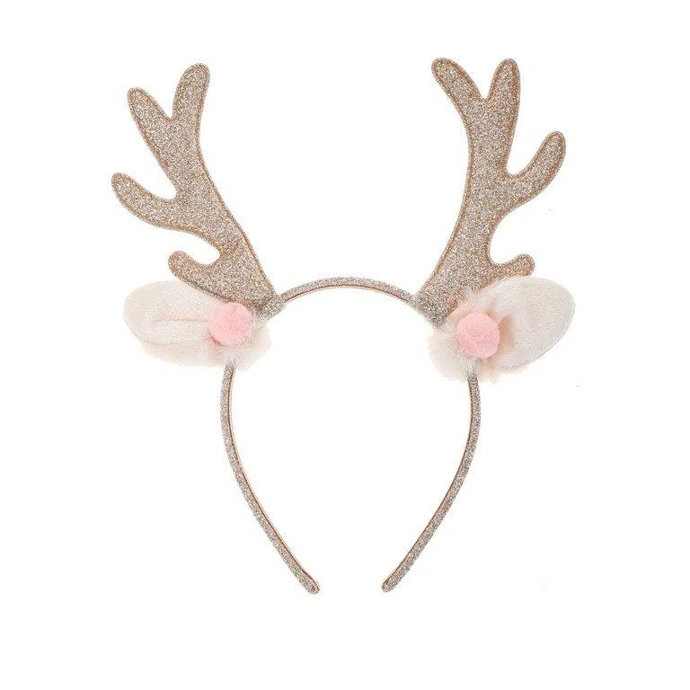 Holiday Time Sequined Reindeer Antler Headband, Brown with Red Bow, 1 Piece | Walmart (US)