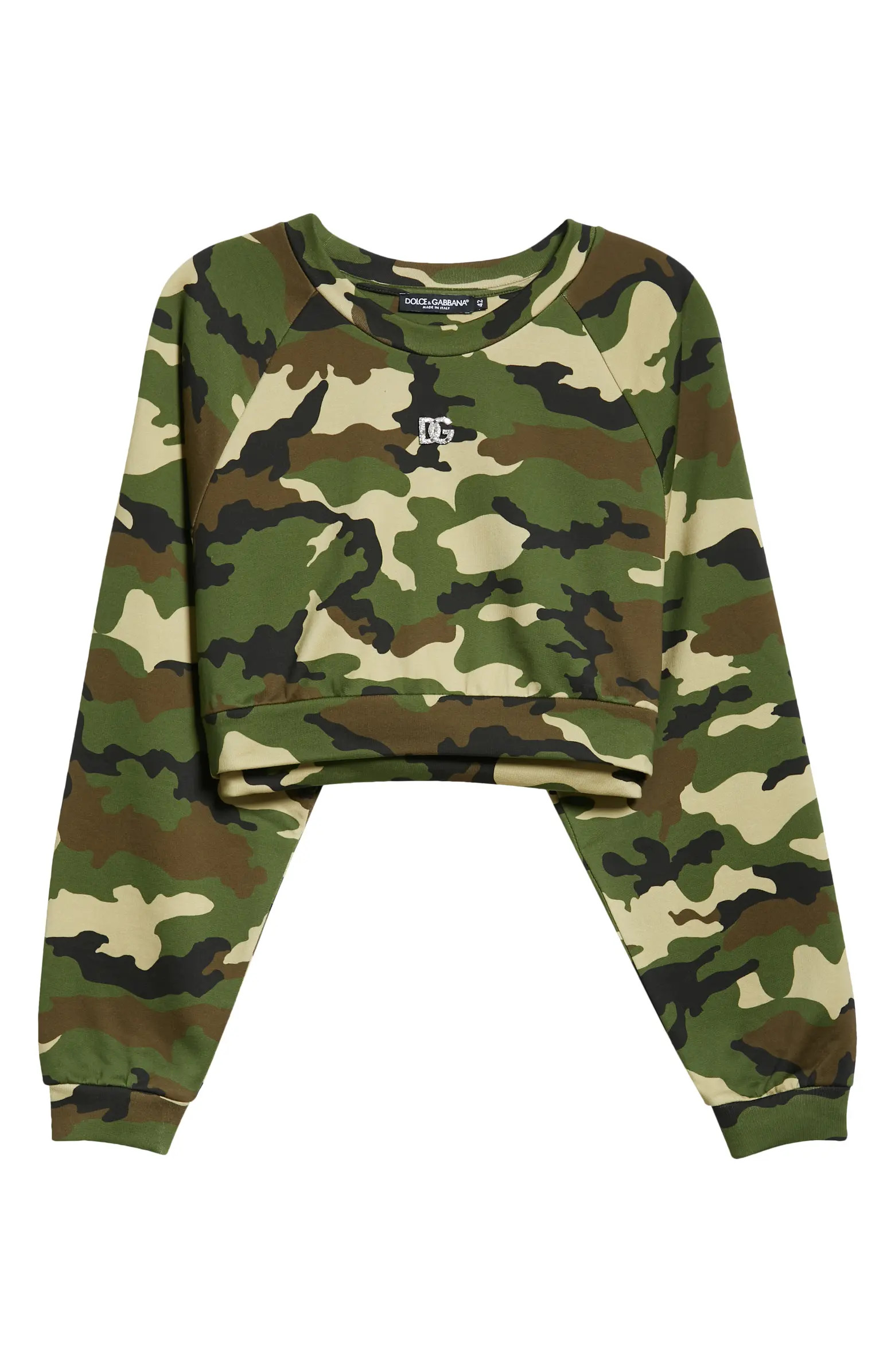 Dolce&Gabbana Camo Print Crop Cotton Logo Sweatshirt | Nordstrom | Nordstrom