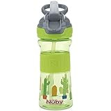 Nuby Thirsty Kids Push Button Flip-it Soft Spout on The Go Water Bottle with Easy Grip Band, Green C | Amazon (US)