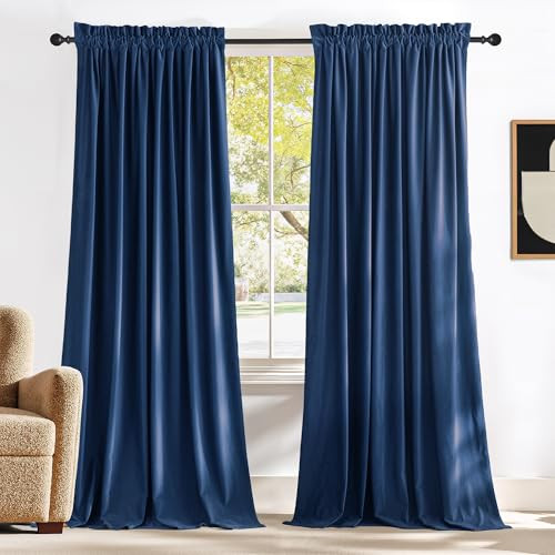 NICETOWN Navy Blue Velvet Thermal Panels - Solid Window Curtains for Kids Bedroom Soundproof Rod Pocket Elegant Room Darkening,2 Panels,52-inch x 84-inch | Amazon (CA)