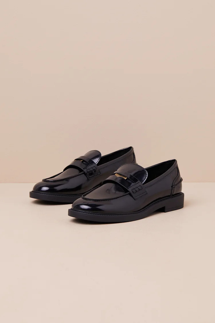 Halliday Black Patent Penny Loafers | Lulus