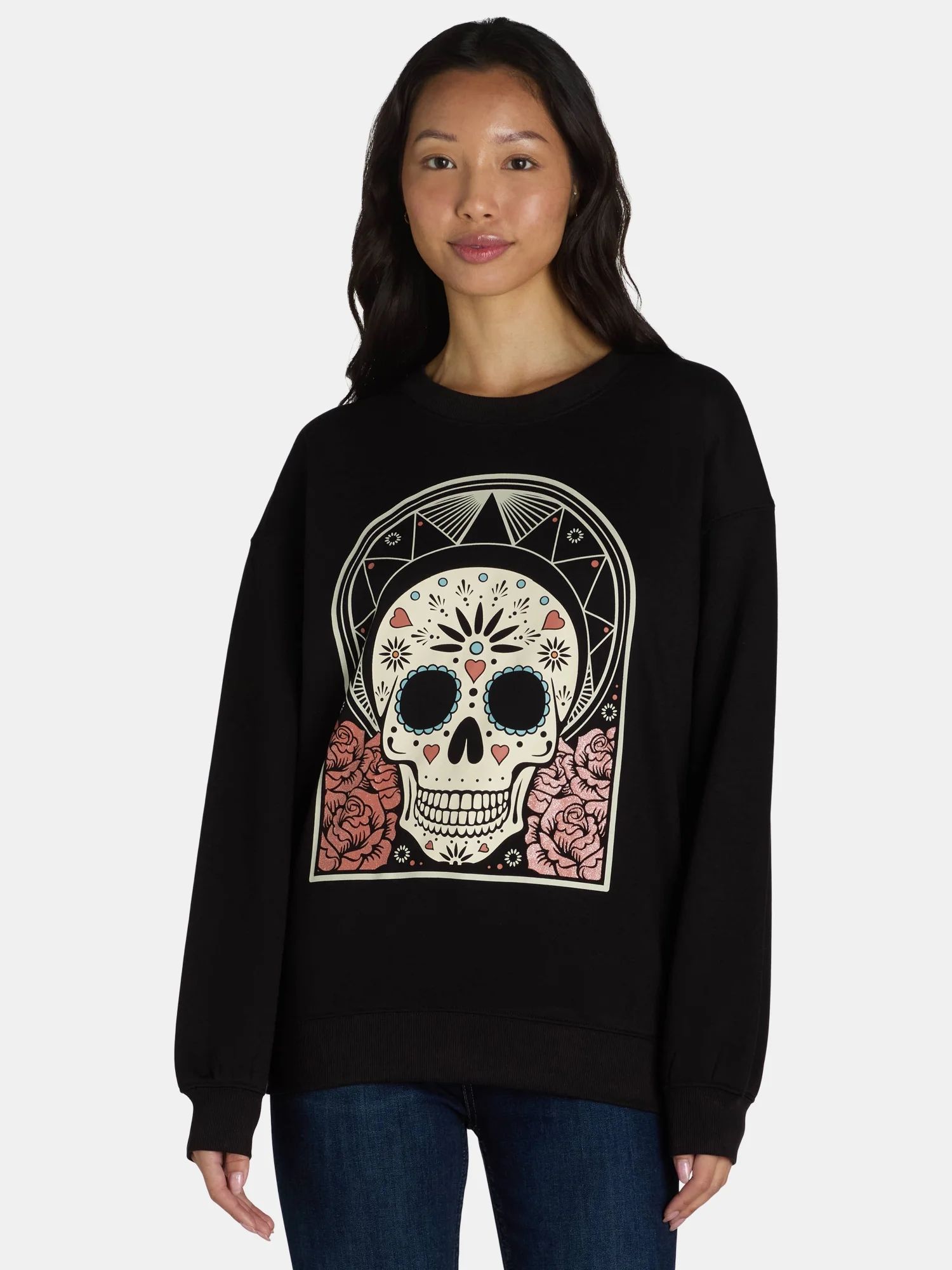 Sugar Skull Women's Graphic Sweatshirt with Long Sleeves, Sizes XXS-XXL | Walmart (US)