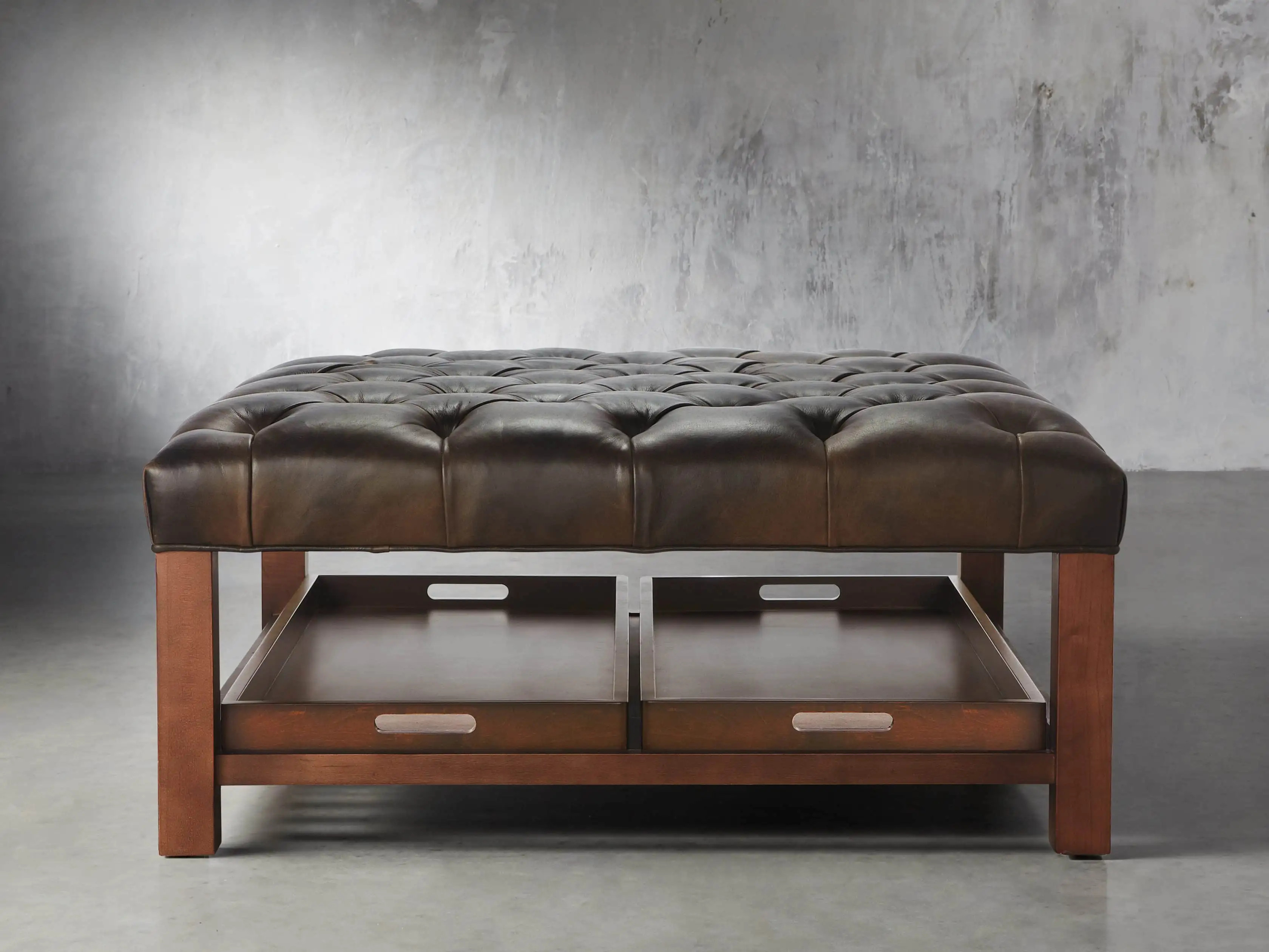 Butler Leather Tufted Ottoman | Arhaus