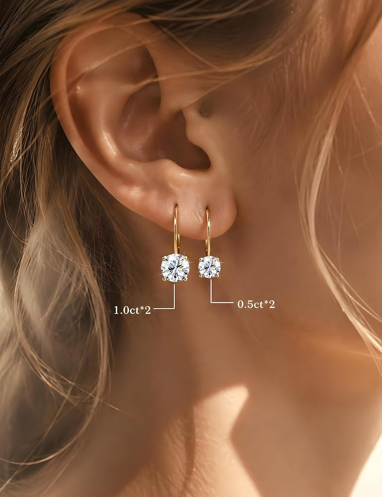 Moissanite Earrings, D Color Sterling Silver Dangle Drop Earrings for Women | Amazon (US)