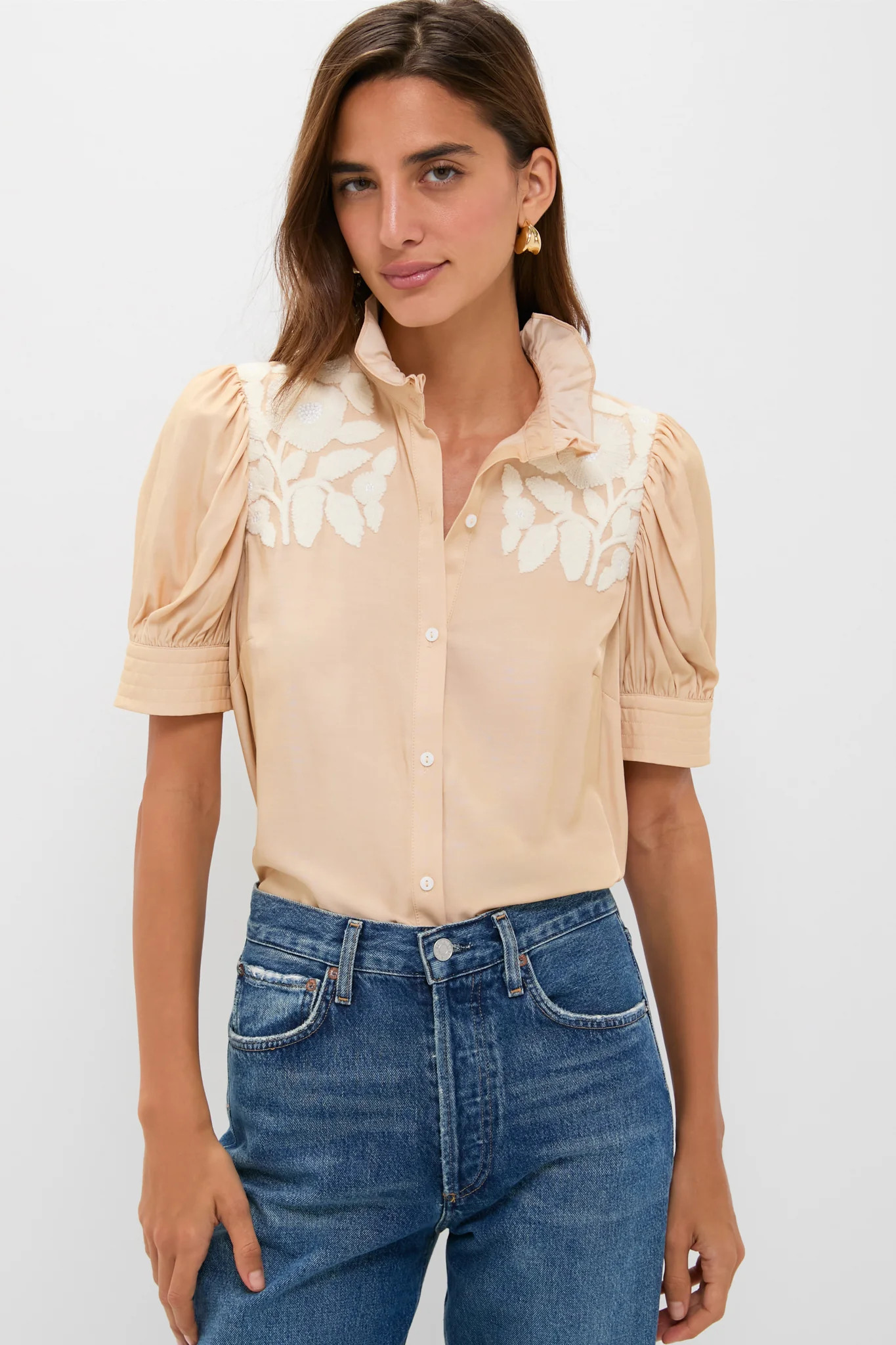 Tan & Cream Embroidery Louisa Blouse | Tuckernuck (US)