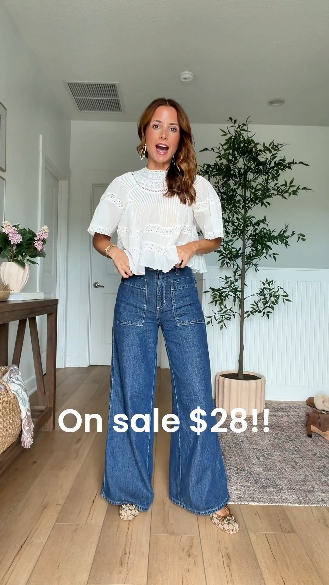 New Target wide leg palazzo jeans in 00 regular (I washed these in hot water and put them in the dryer to shrink the length a little bit). Anthropologie too in XXS. Gucci ballet flats are TTS. Fall outfit. Fall style. Elevated casual outfit. Everyday outfit. Mom outfit. Pearl hoops.

#LTKootd #LTKgrwm #LTKSeasonal